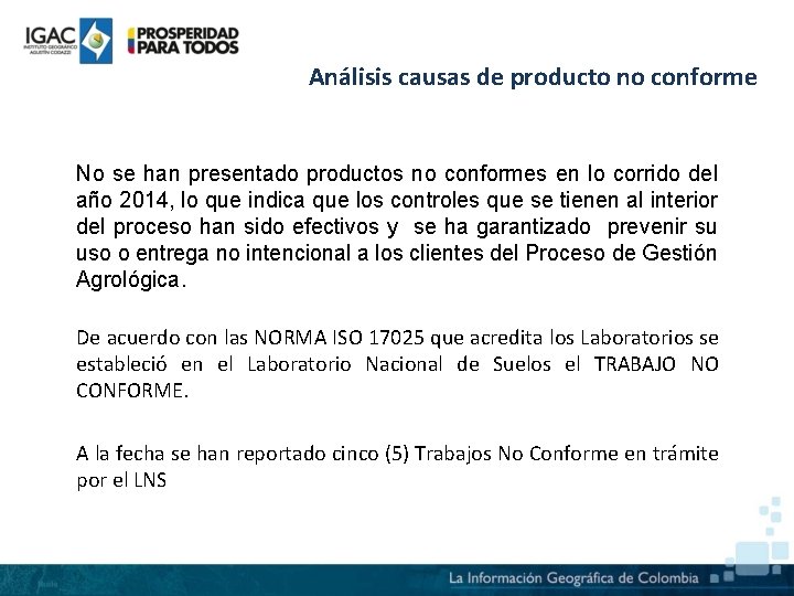 Análisis causas de producto no conforme No se han presentado productos no conformes en