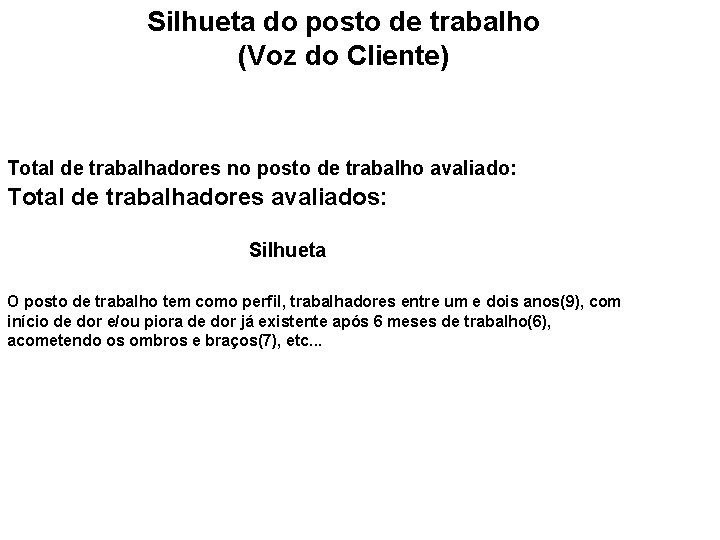 Silhueta do posto de trabalho (Voz do Cliente) Total de trabalhadores no posto de