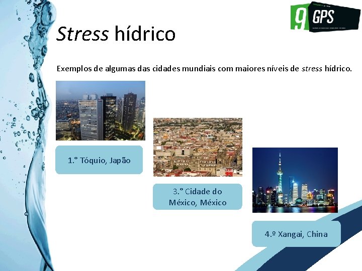 GPS 9 Stress hídrico Exemplos de algumas das cidades mundiais com maiores níveis de