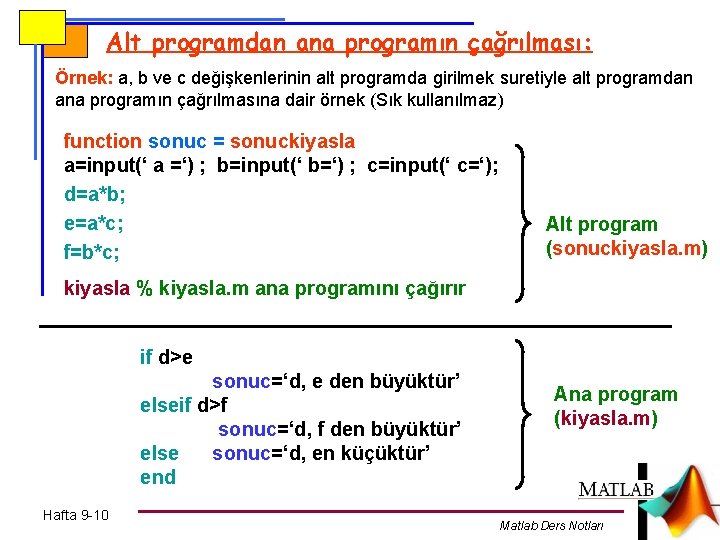Alt programdan ana programın çağrılması: Örnek: a, b ve c değişkenlerinin alt programda girilmek