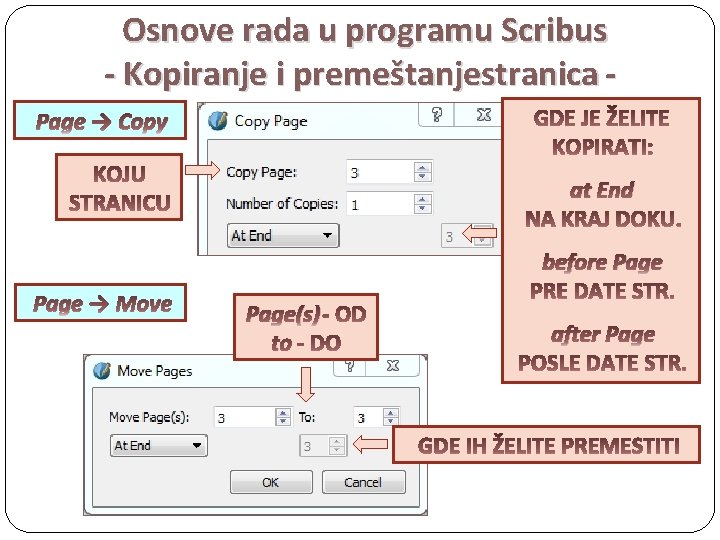 Osnove rada u programu Scribus - Kopiranje i premeštanjestranica Page → Copy at End