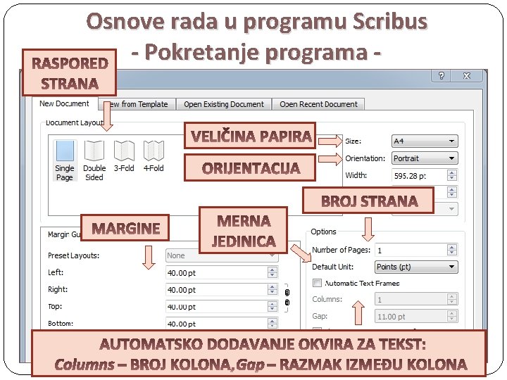 Osnove rada u programu Scribus - Pokretanje programa - Columns Gap 