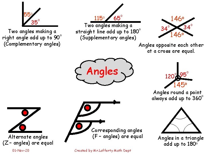 55 o o 35 Two angles making a o right angle add up to