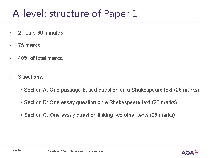 A-level: structure of Paper 1 • 2 hours 30 minutes • 75 marks •