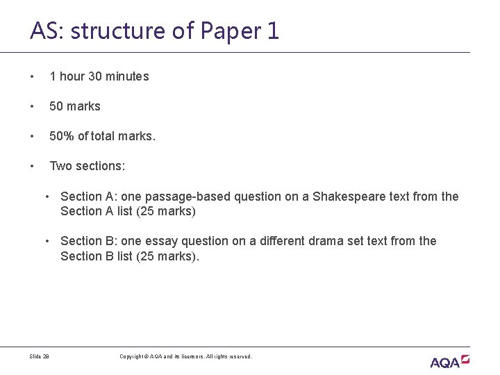 AS: structure of Paper 1 • 1 hour 30 minutes • 50 marks •