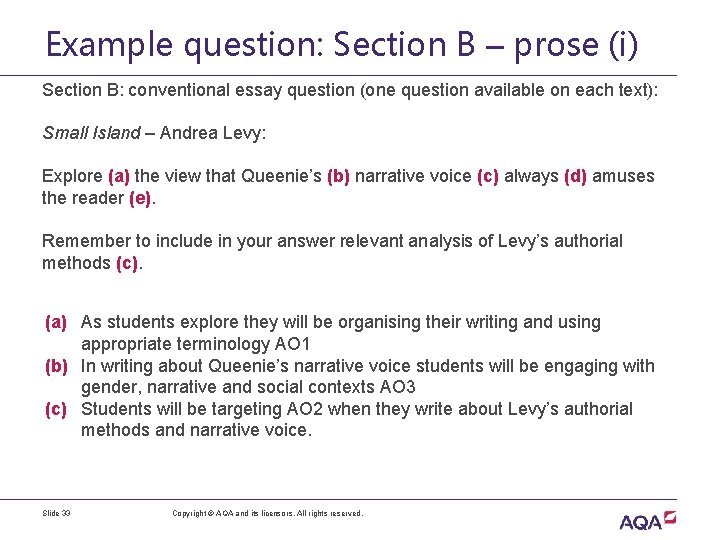 Example question: Section B – prose (i) Section B: conventional essay question (one question