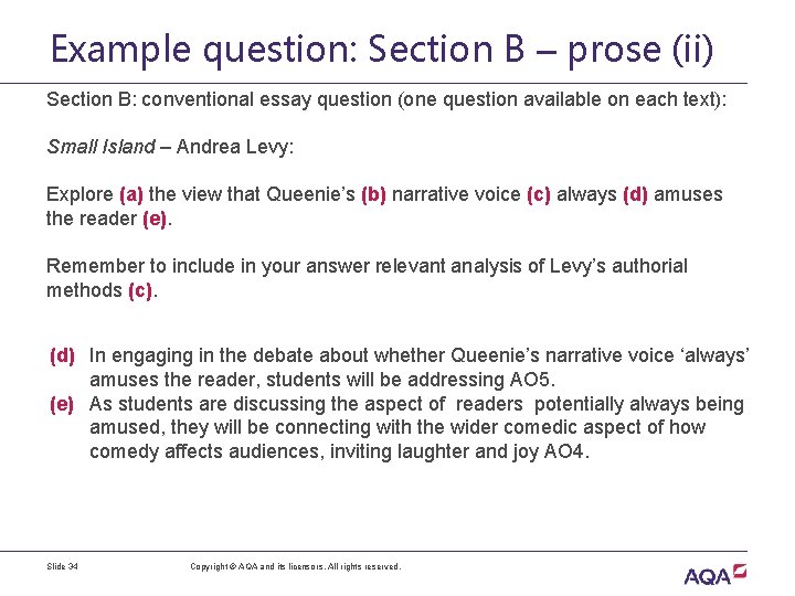Example question: Section B – prose (ii) Section B: conventional essay question (one question