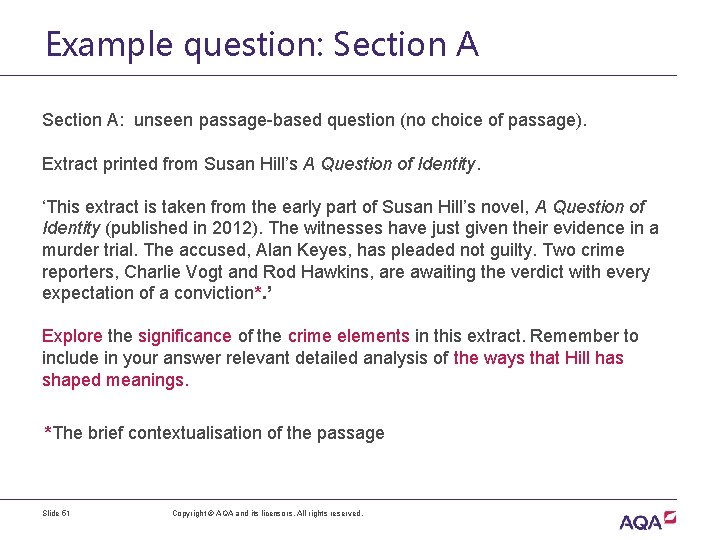 Example question: Section A: unseen passage-based question (no choice of passage). Extract printed from