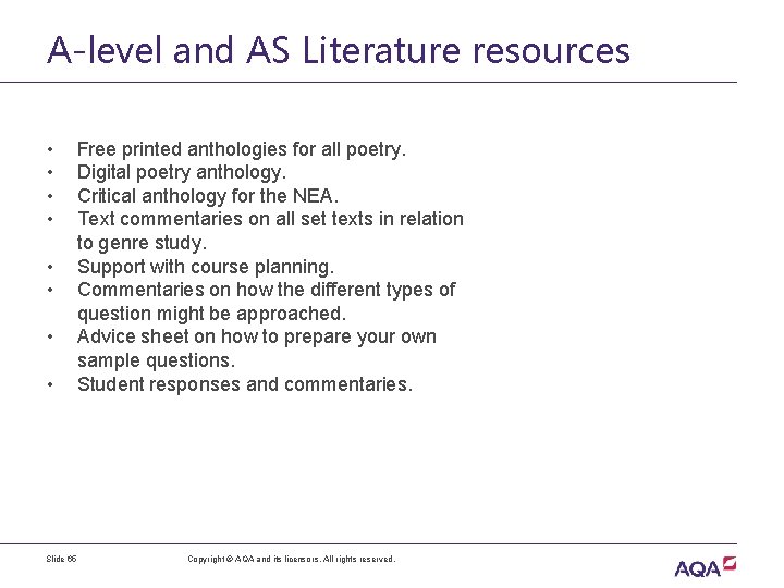 A-level and AS Literature resources • • Free printed anthologies for all poetry. Digital