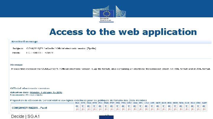 Access to the web application Decide | SG. A 1 17 