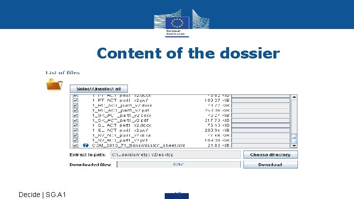 Content of the dossier Decide | SG. A 1 18 