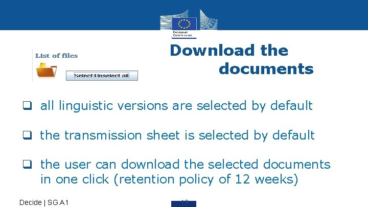 Download the documents q all linguistic versions are selected by default q the transmission