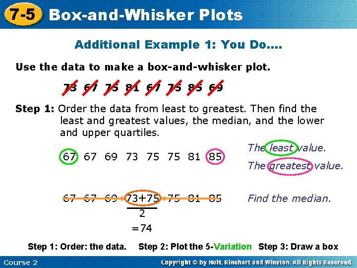 9 -3 7 -5 Box-and-Whisker Histograms and Box. Plots Additional Example 1: You Do….