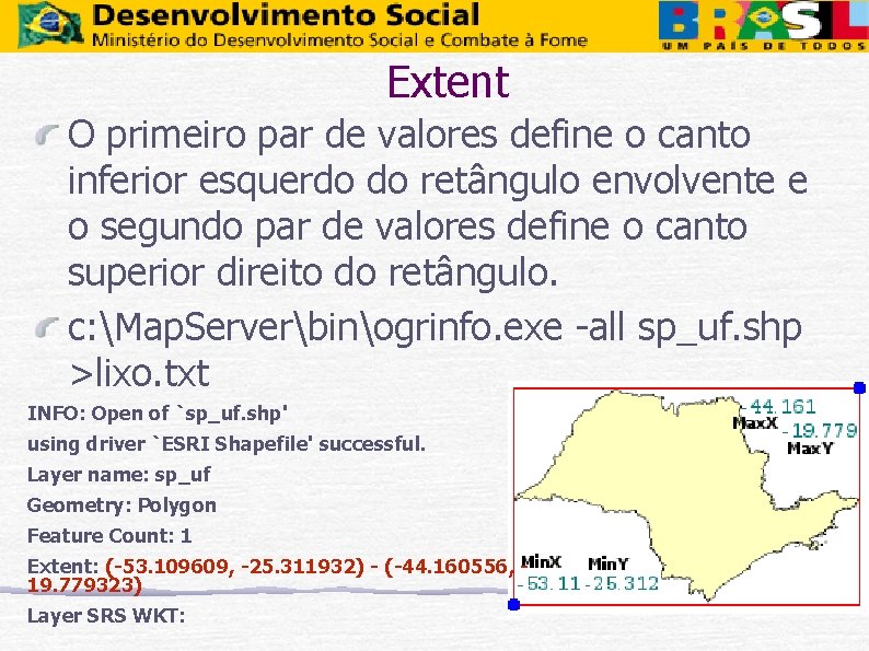 Extent O primeiro par de valores define o canto inferior esquerdo do retângulo envolvente