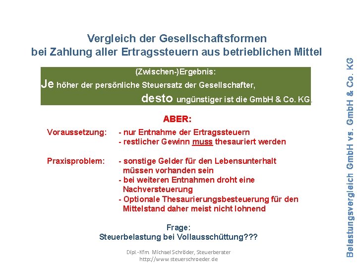 (Zwischen-)Ergebnis: Je höher der persönliche Steuersatz der Gesellschafter, desto ungünstiger ist die Gmb. H