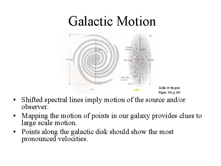 Galactic Motion Zeilik & Gregory Figure 148, p 280 • Shifted spectral lines imply