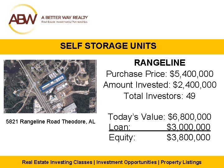 SELF STORAGE UNITS RANGELINE Purchase Price: $5, 400, 000 Amount Invested: $2, 400, 000