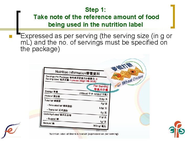 Step 1: Take note of the reference amount of food being used in the