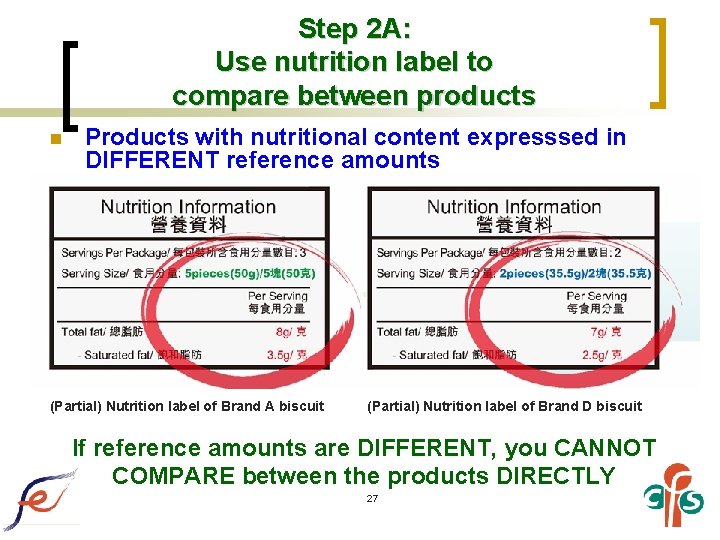 Step 2 A: Use nutrition label to compare between products n Products with nutritional