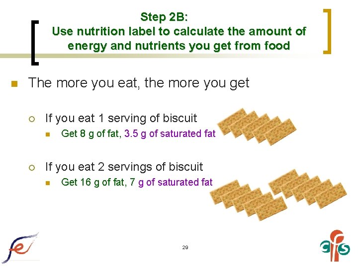 Step 2 B: Use nutrition label to calculate the amount of energy and nutrients