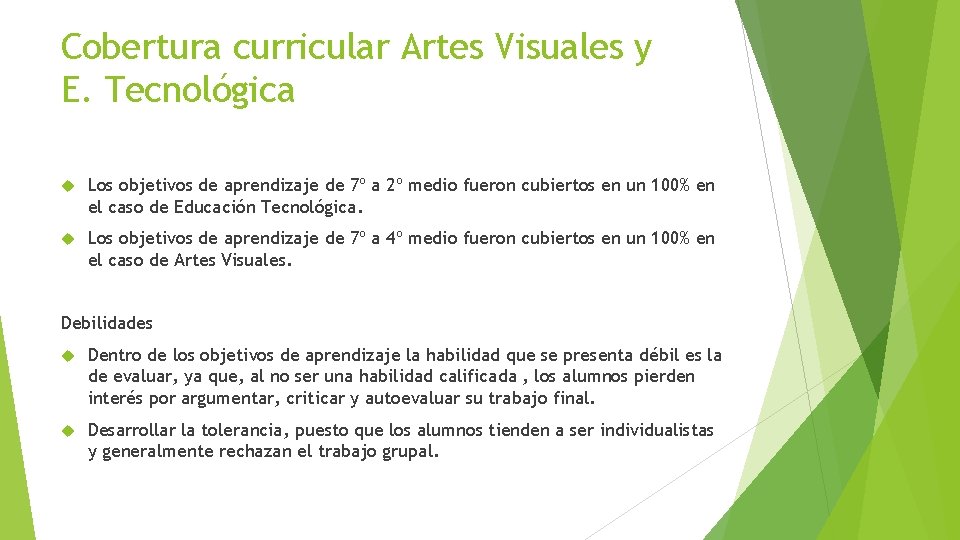 Cobertura curricular Artes Visuales y E. Tecnológica Los objetivos de aprendizaje de 7º a