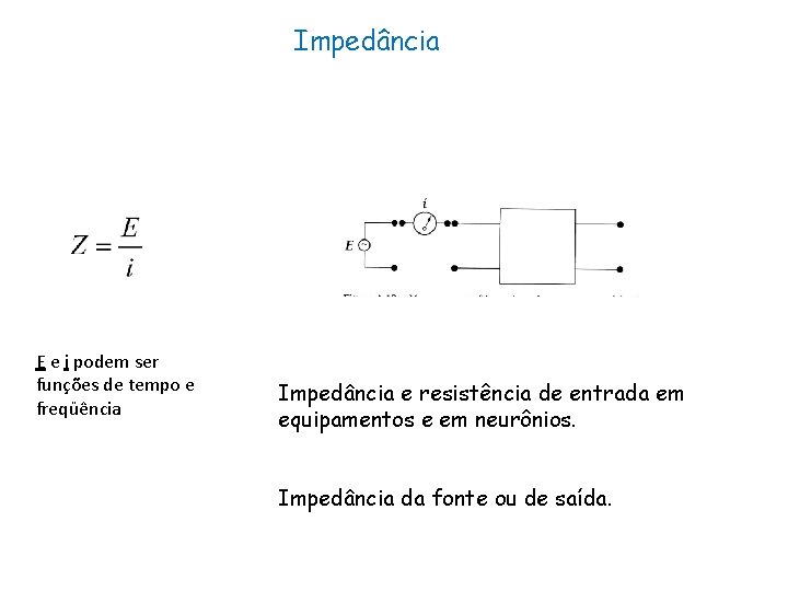 Impedância E e i podem ser funções de tempo e freqüência Impedância e resistência