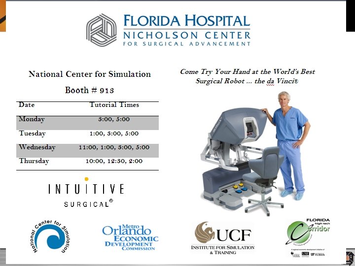 Come Use the da Vinci Robot Intuitive Surgical and Florida Hospital bave brought a