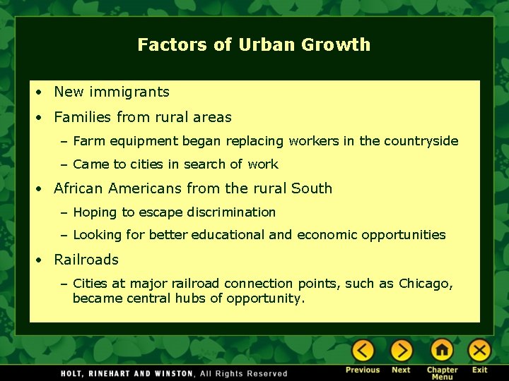Factors of Urban Growth • New immigrants • Families from rural areas – Farm Factors of Urban Growth • New immigrants • Families from rural areas – Farm