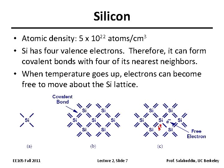Silicon • Atomic density: 5 x 1022 atoms/cm 3 • Si has four valence