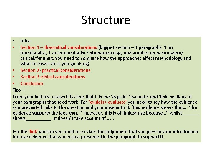 Structure Intro Section 1 – theoretical considerations (biggest section – 3 paragraphs, 1 on