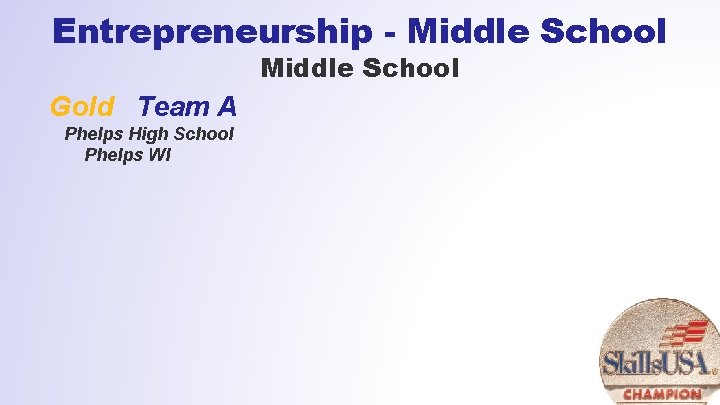 Entrepreneurship - Middle School Gold Team A Phelps High School Phelps WI 