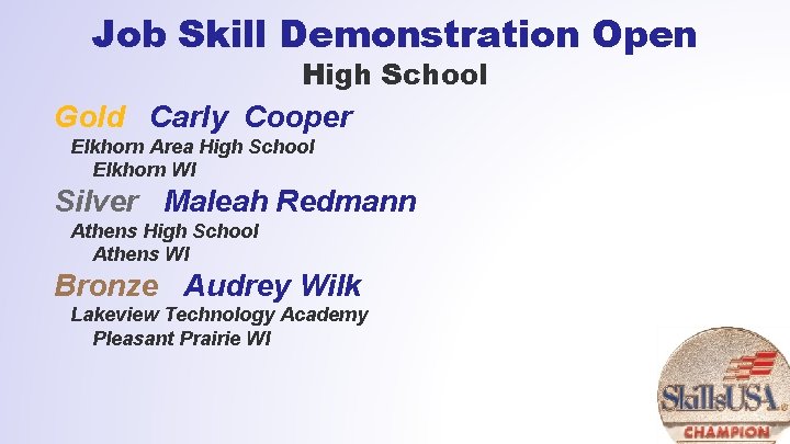 Job Skill Demonstration Open High School Gold Carly Cooper Elkhorn Area High School Elkhorn