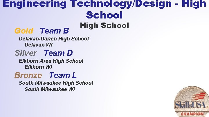 Engineering Technology/Design - High School Gold Team B High School Delavan-Darien High School Delavan