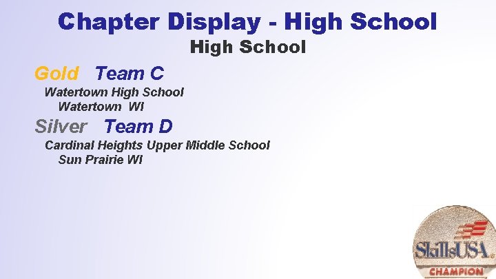 Chapter Display - High School Gold Team C Watertown High School Watertown WI Silver