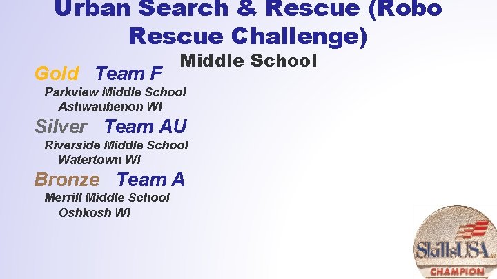 Urban Search & Rescue (Robo Rescue Challenge) Gold Team F Middle School Parkview Middle