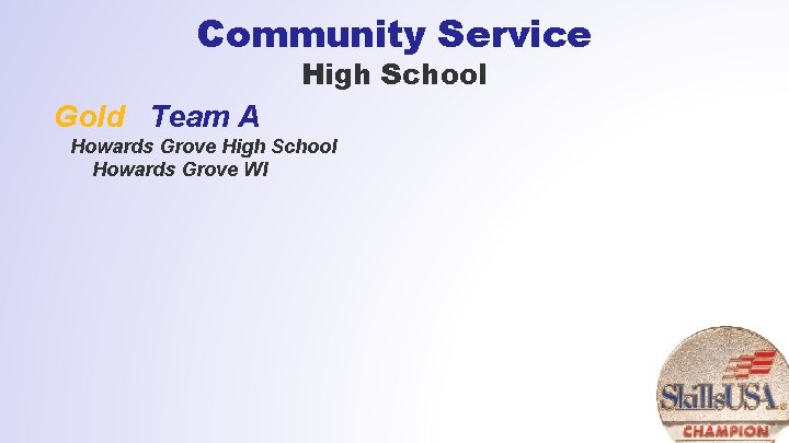 Community Service High School Gold Team A Howards Grove High School Howards Grove WI