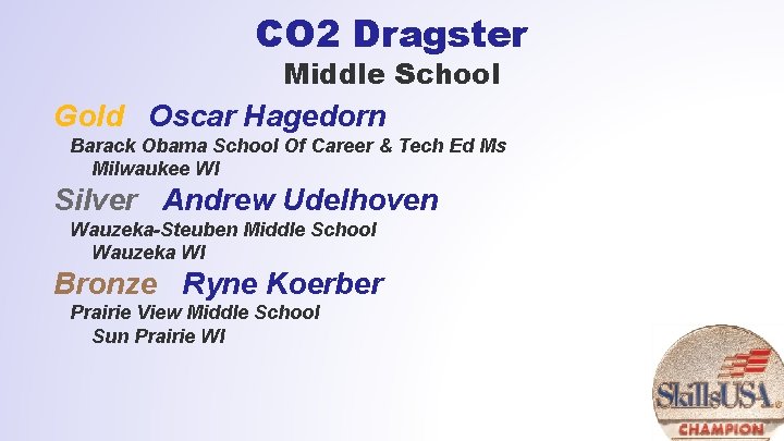 CO 2 Dragster Middle School Gold Oscar Hagedorn Barack Obama School Of Career &
