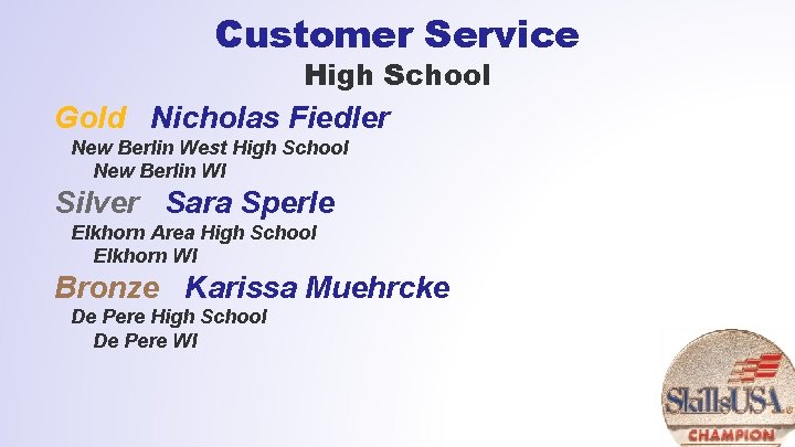 Customer Service High School Gold Nicholas Fiedler New Berlin West High School New Berlin