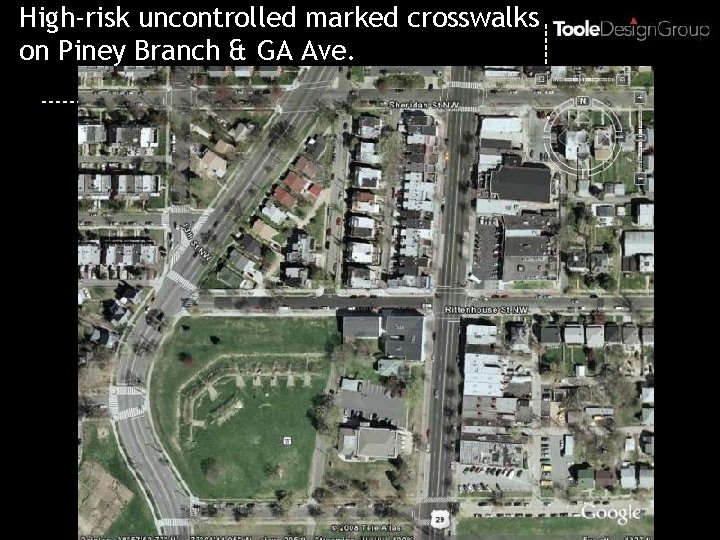 High-risk uncontrolled marked crosswalks on Piney Branch & GA Ave. 
