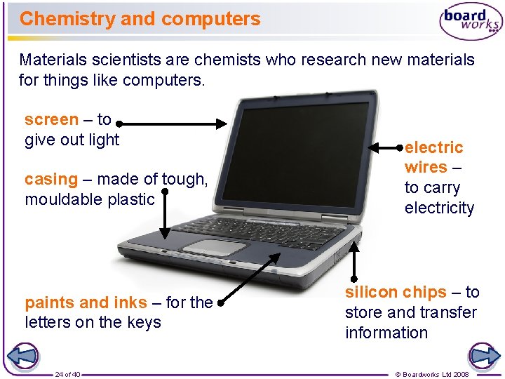 Chemistry and computers Materials scientists are chemists who research new materials for things like