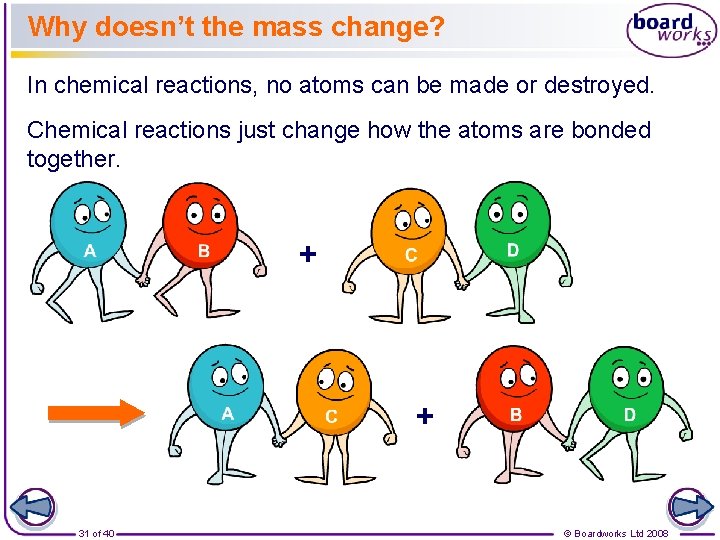 Why doesn’t the mass change? In chemical reactions, no atoms can be made or