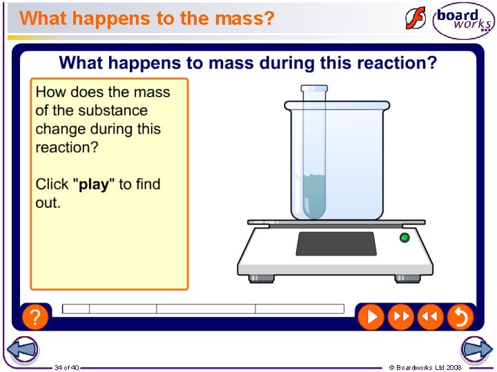 What happens to the mass? 34 of 40 © Boardworks Ltd 2008 