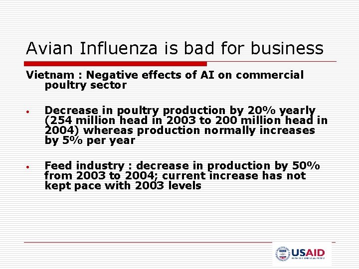 Avian Influenza is bad for business Vietnam : Negative effects of AI on commercial