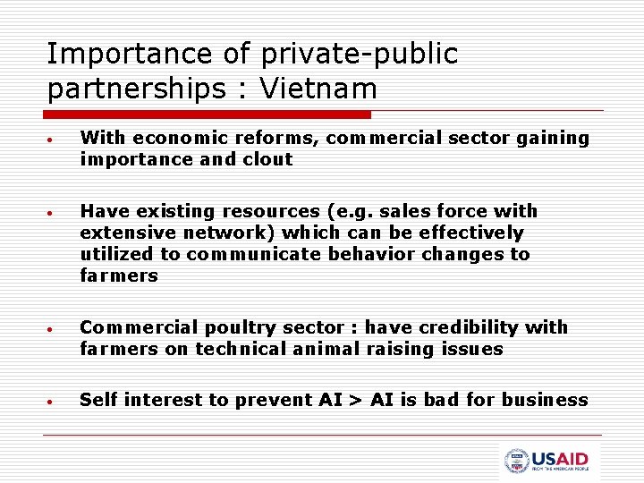 Importance of private-public partnerships : Vietnam • With economic reforms, commercial sector gaining importance