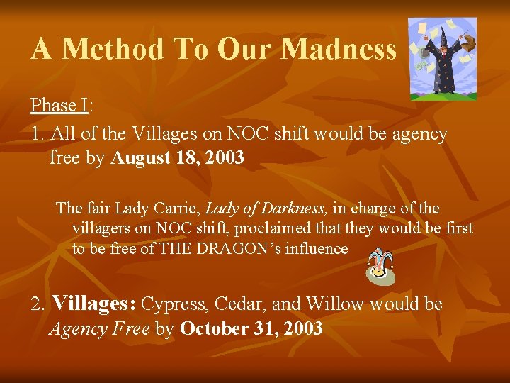 A Method To Our Madness Phase I: 1. All of the Villages on NOC