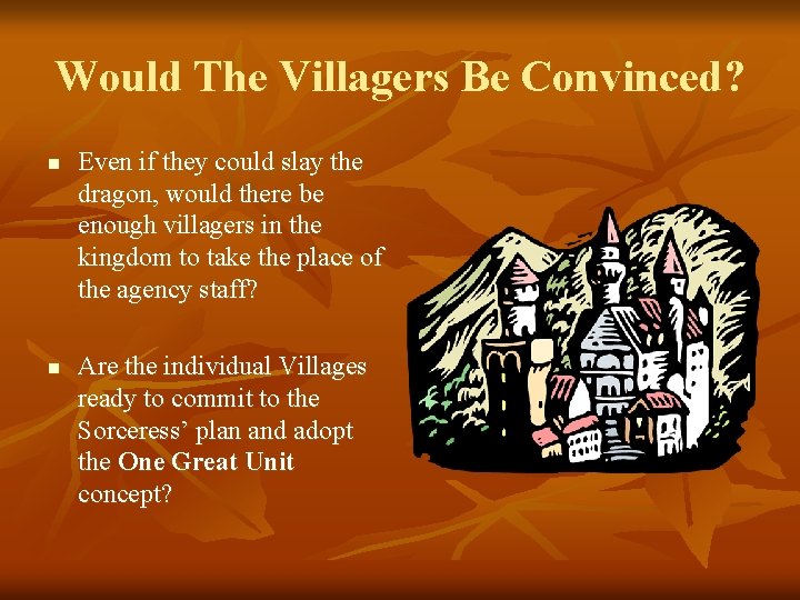 Would The Villagers Be Convinced? n n Even if they could slay the dragon,