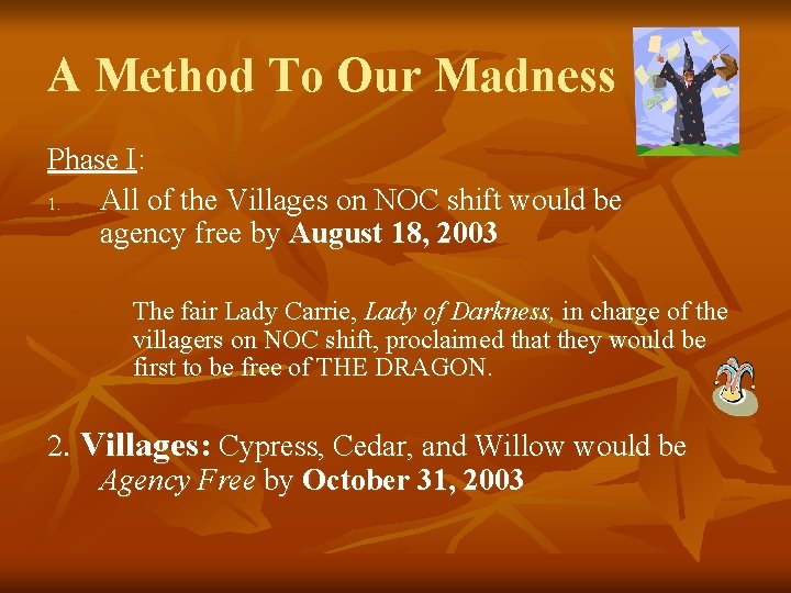 A Method To Our Madness Phase I: 1. All of the Villages on NOC