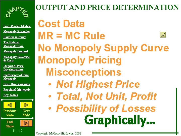 OUTPUT AND PRICE DETERMINATION Four Market Models Monopoly Examples Barriers to Entry The Natural