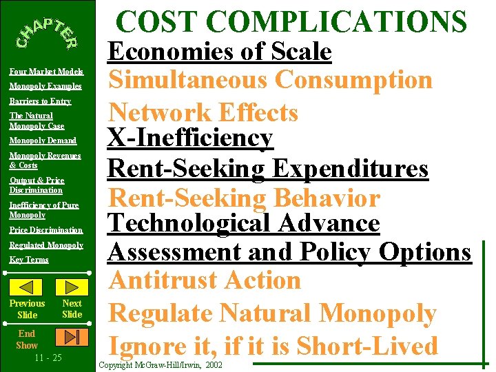 COST COMPLICATIONS Four Market Models Monopoly Examples Barriers to Entry The Natural Monopoly Case