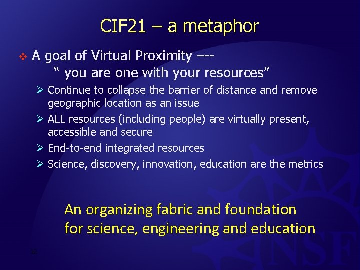 CIF 21 – a metaphor v A goal of Virtual Proximity –-“ you are